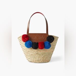 Christian Louboutin Loubishore Pompom Woven Straw Tote Bag